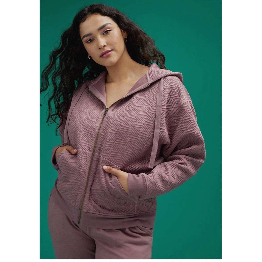 Third Love Quilted Hoodie Sweatshirt Full Zip Womens L Twilight Long Sleeve